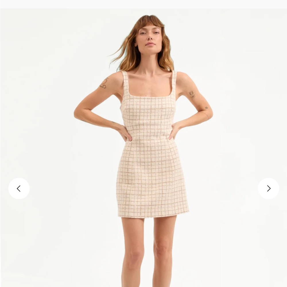 Veronica Beard Cream Plaid Mini Dress